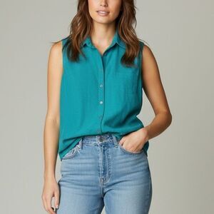 Vintage Cherokee Teal Blue Sleeveless Gridline Shirt